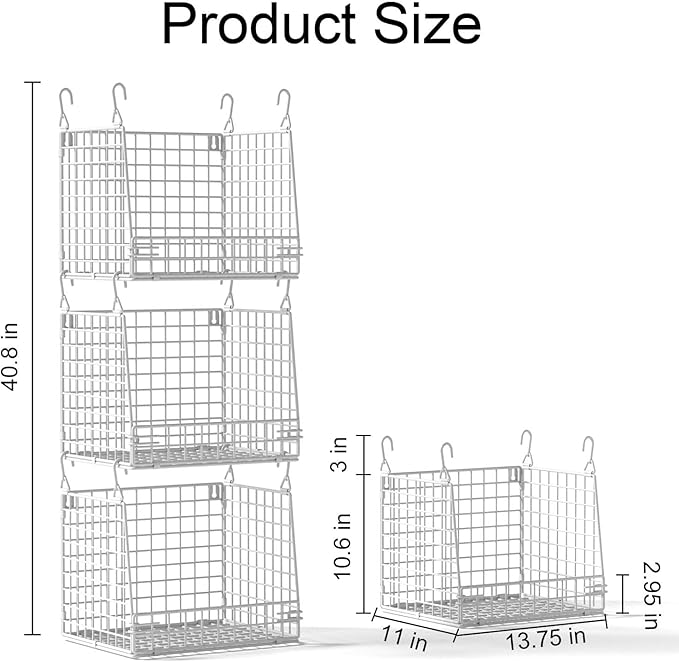 PUPPYCUTE 3 Pack Laundry Room Organization and Storage, Hanging Wire Basket for Laundry Closet Wire Shelves, Laundry Closet O