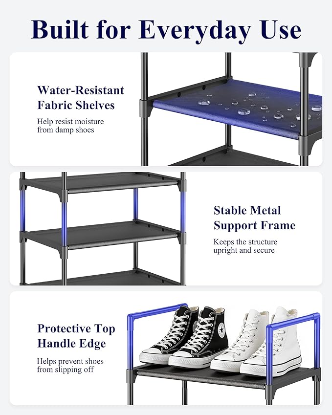 Kitsure Shoe Rack - 10-Tier Shoe Organizer with Detachable Fabric Shelves & Metal Frame, Tall Shoe Rack for Closet, Entryway,