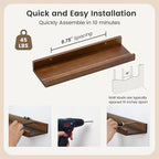 Pine Wood Rustic Floating Ledge Shelves Set of 3, 16 inches Width - Solid Pine, Walnut Finish - Kids' Room to Living Room Wal