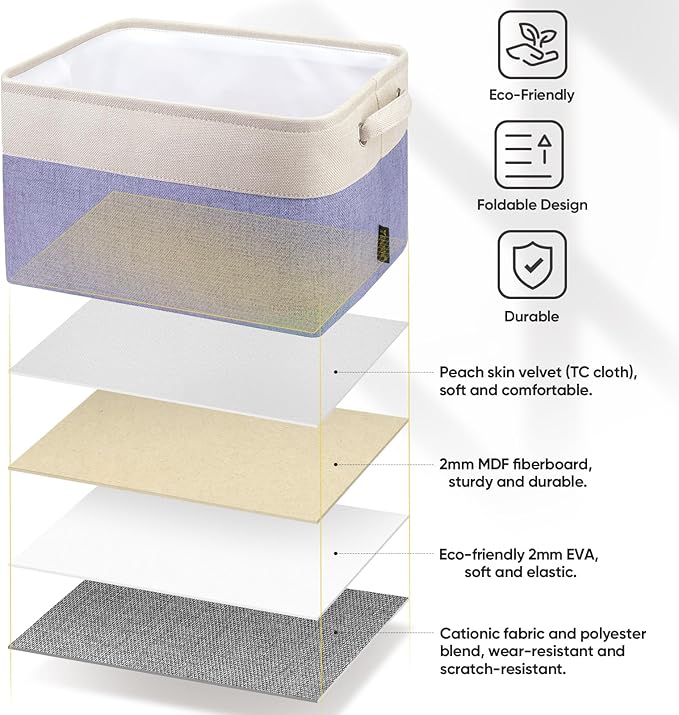 BALEINE 4 Pack Fabric Closet Storage Bins for Shelves, Linen Closet Organizers and Storage, Decorative Baskets for Organizing