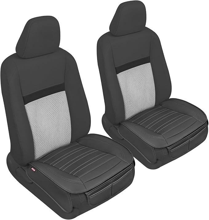 Motor Trend Seat Covers for Cars Trucks SUV, Faux Leather 2-Pack Black Padded with Storage Pockets, Premium Interior Car Seat