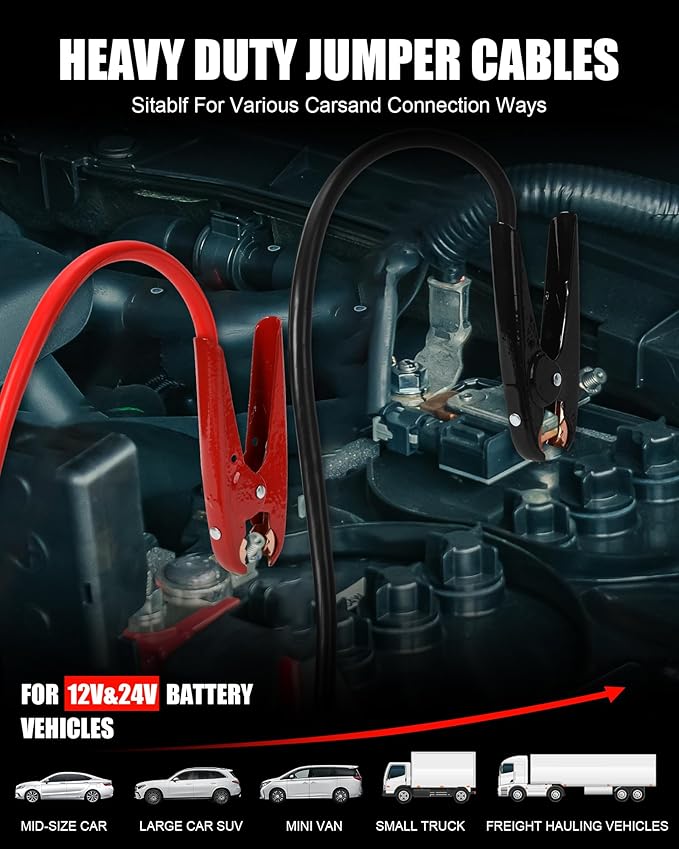 NOONE Heavy Duty Jumper Cables for Diesel Trucks - 1 Gauge 25 Feet extra long Booster Battery Cables with Permanent Installation kit and Quick Connect Plug for Car, SUV