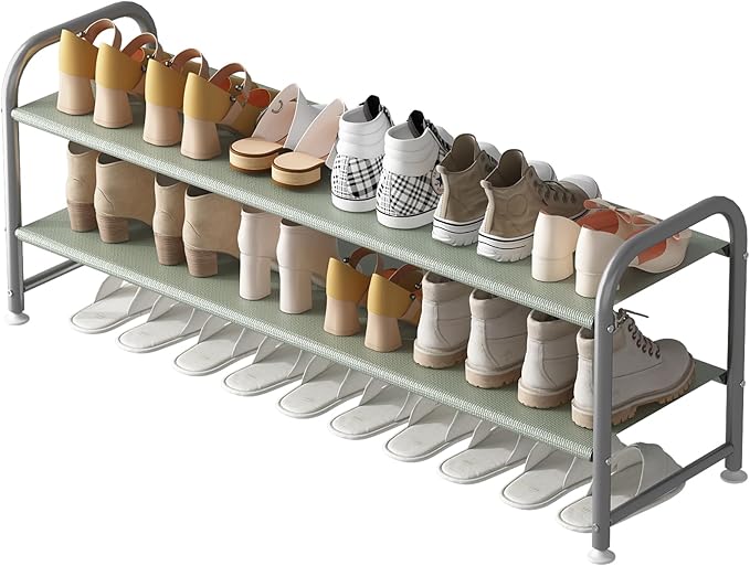 INGIORDAR Shoe Rack 2 Tier Long Storage Organizer Wide Metal Shoe Shelf for Closet Entryway Grey