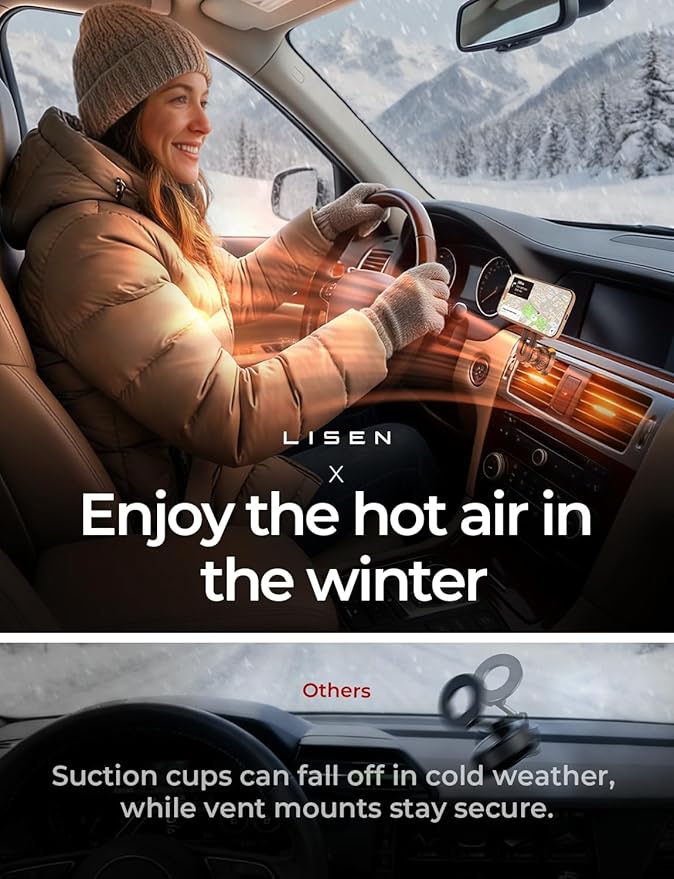 LISEN for MagSafe Car Mount, 2026 Magnetic Phone Holders for Your Car Air Vent Phone Mount, Hands Free Cell Car Phone Holder Accessories for Men Women fit iPhone 17 17e 16 15 14 13 12 Pro Max Kids