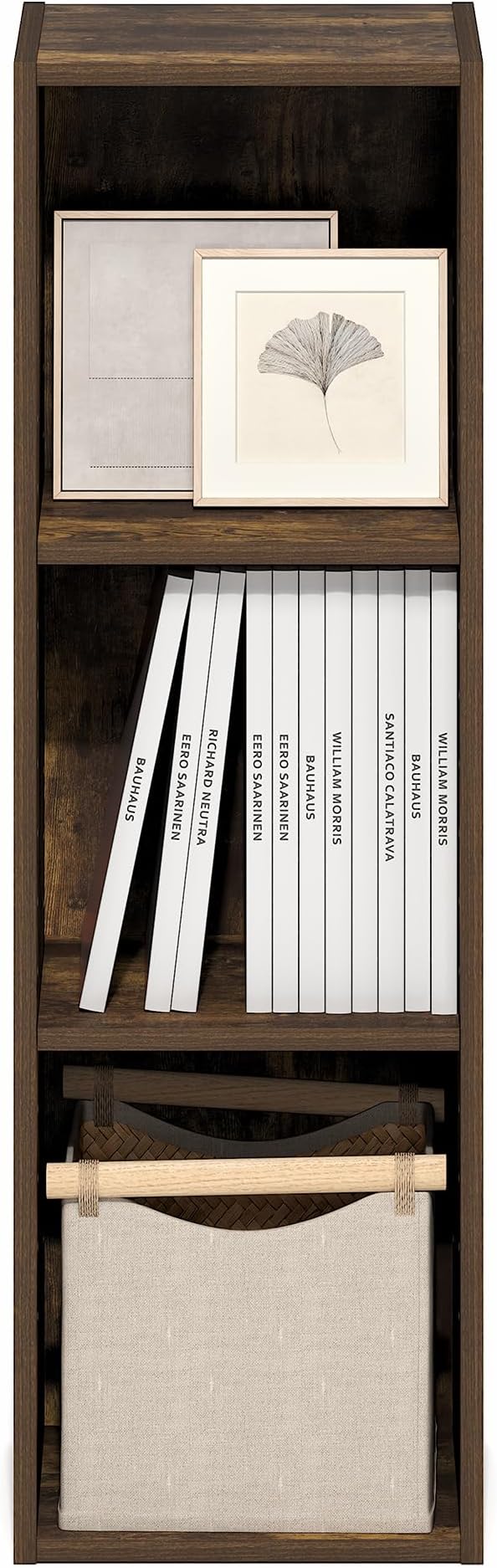 Furinno Fulda Book Shelf, 3-Tier Narrow Bookshelf, Bookcase with 10-in Width Storage Shelf, 9.3 x 9.8 x 31.5, for Living Room