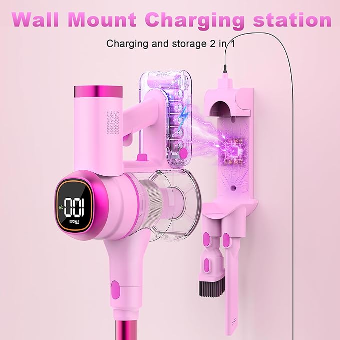 Tikom V500 Cordless Vacuum Cleaner for Home, 40000Pa/450W Stick Vacuum with LED Touch Screen, Charging Wall Dock, Anti-Tangle