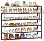 LUKYTOWER Extra Long Shoe Rack 6 Tier 39Pairs, Shoe Storage Organizer with 2 Hooks, Wide Stackable Shoe Organizer Racks for C