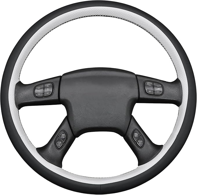 MEWANT Hand Stitched Steering Wheel Cover for Chevy Silverado 1500 2003-2006 Trailblazer White Black Faux Leather Wrap