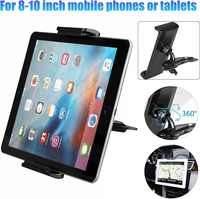 CD Slot Phone & Tablet Mount – Universal Car CD Player Phone Holder, Adjustable Dashboard Stand, 360° Rotation, Compatible with CarPlay Screens