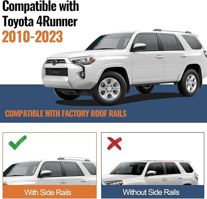 Roof Rack Cross Bars Compatible with Toyota 4Runner 2010-2024 (with Factory Side Rails), Heavy Duty 220lb Aluminum Crossbars Rooftop Cargo Bag Kayak Bike Luggage Snowboard Skiboard