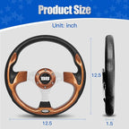 NOKINS 12.5" Universal Golf Cart Steering Wheel, Fit EZGO TXT/RXV/Club Car DS/Precedent/Yamaha, Most Golf Carts (Wood)