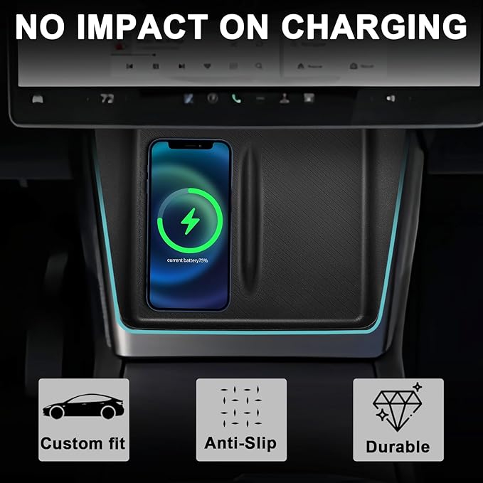 BestEvMod 5PCS Center Console Organizer Compatible with 2026 2025 Tesla New Model Y Juniper Accessories ABS Slide Smoothly Cup Holder Insert Wireless Charger Mat Silicone (White) Not fit Standard