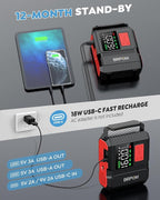 Car Jump Starter with Air Compressor, 9000A Peak 26800mah (Up to All Gas or 12.0L Diesel Engine, 50 Times) Portable160PSI