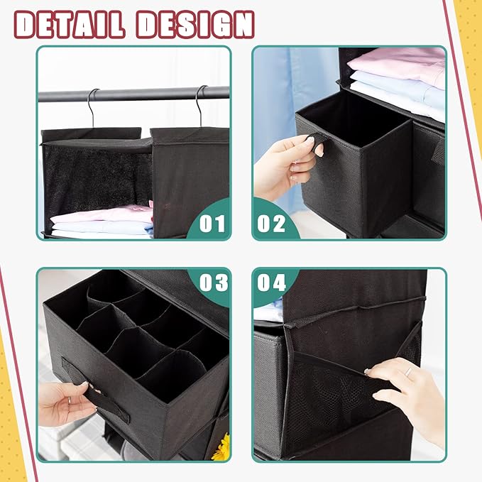 6-Shelves Hanging Closet Organizer with 5 Different Drawers, Foldable Closet Organizers and Storage for Wardrobe, Closet& RV,