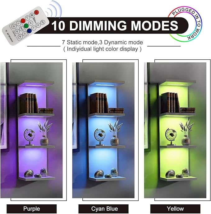 4-Tier Wall Shelf Unit with RGB Lights, Floating Lack Shelf for Home Decor, Wall Mounted Vertical Display Shelf for Bedroom L