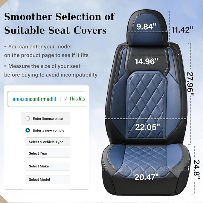 Coverado Leather Seat Covers, Car Seat Covers Full Set, Waterproof Faux Leather Black and Blue Seat Covers, Car Seat Protecto