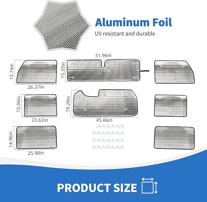 JK Windshield Sunshade, 8PCS Side Window Sun Shade Compatible with 2007-2017 Jeep Wrangler JK 4-Door