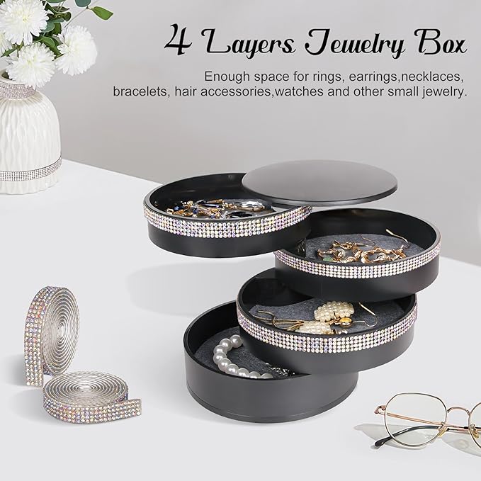 CONBOLA Jewelry Holder Organizer, Christmas Gifts Ideas for Women, Small Jewelry Storage Box Earring Holder, 5-Layer Rotating