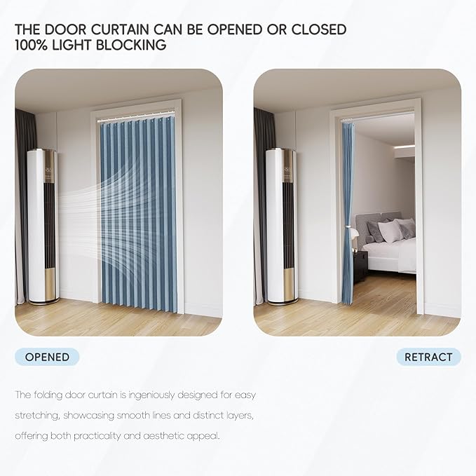 Jilron 100% Blackout Fabric Folding Door Curtain with Magnetic Closure - Accordion Style for Sliding Doors, Closets,Wardrobe 