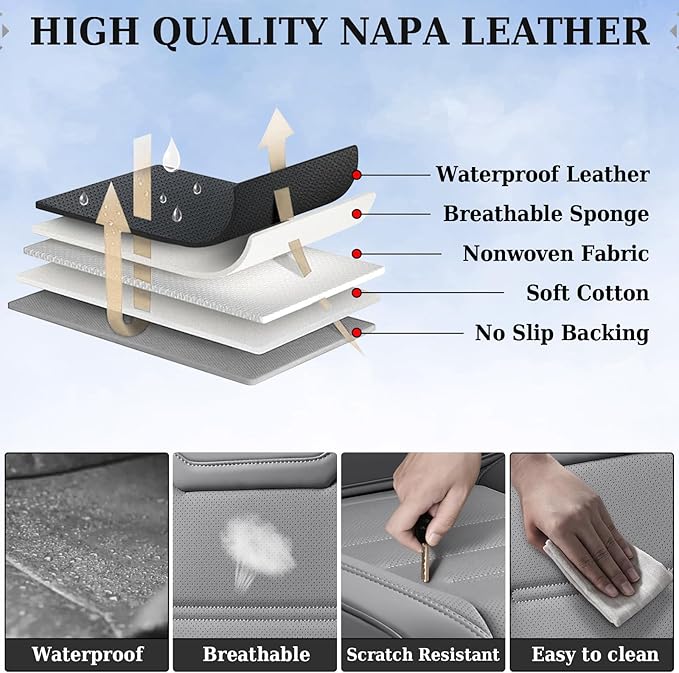 Coverado Car Seat Covers Full Set, Seat Covers for Cars, Car Seat Cover, Car Seat Protector Waterproof, Leather Car Seat Cush