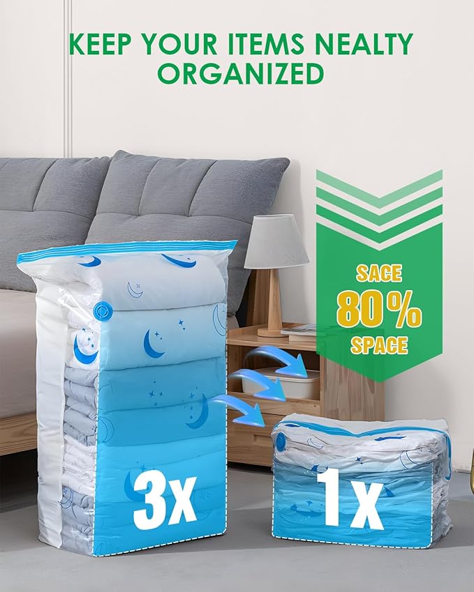 Travel Compression Bags, 25 Pack Vacuum Storage Bags with 1500mAh Rechargeable Battery, Vacuum Seal Bag for Space Saving Clot