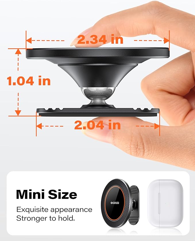 OQTIQ for MagSafe Car Mount - 17 N54 Magnets, 360° Rotation Magnetic Phone Holder for Dashboard, Compact & Space-Saving, Compatible with iPhone 17/16/15/14/13/12