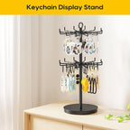 ORLESS 2 Tier Rotating Jewelry Display Stand, Keychain Display Stand with 24 Hooks, Black Metal Retail Display Spinning Holde