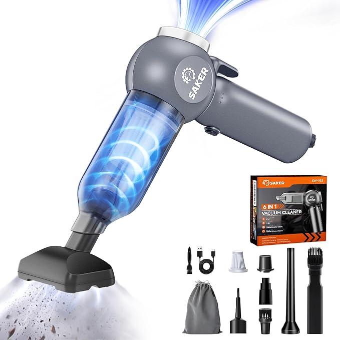 Saker 6 in 1 Car Vacuum Cleaner, 20000PA Handheld Vacuum Cordless Rechargeable 7800mAH with Type-C Reverse Charging, Window B
