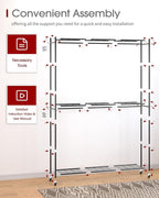 Sakugi Clothes Rack - 45.2" x 12.2" x 79.5" Clothing Rack with Shelves & Wheels, Multi-Functional Wardrobe Closet with Hooks,