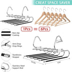 Upgrade 6 Layers Pants Hangers Space Saving, 2Pack Stainless Steel Multifunctional Rack Non Slip S-Type Clothes Jean Hanger C