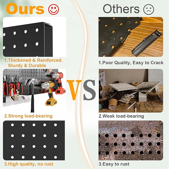 FZK Peg Board, 74PCS Metal Pegboard Wall Organizer Kit. Heavy Duty Pegboard, Peg Boards, Pegboard for Walls, Black Pegboard f