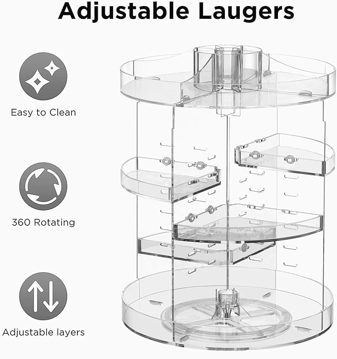 HBlife 360 Rotating Makeup Organizer Plus Size Adjustable Carousel Large Capacity Revolving Perfume Organizer Skincare Organi