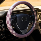 Women Checkered Steering Wheel Cover,Breathable Non-Slip PU Leather Universal 15 Inch Steering Wheel Protector,Fashion Checke