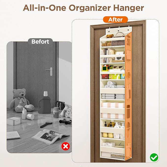Mefirt Over The Door Organizer, 7 Tier Door Hanging Organizers with 7 Large Pockets 12 Side Pockets, Behind Door Storage Hang