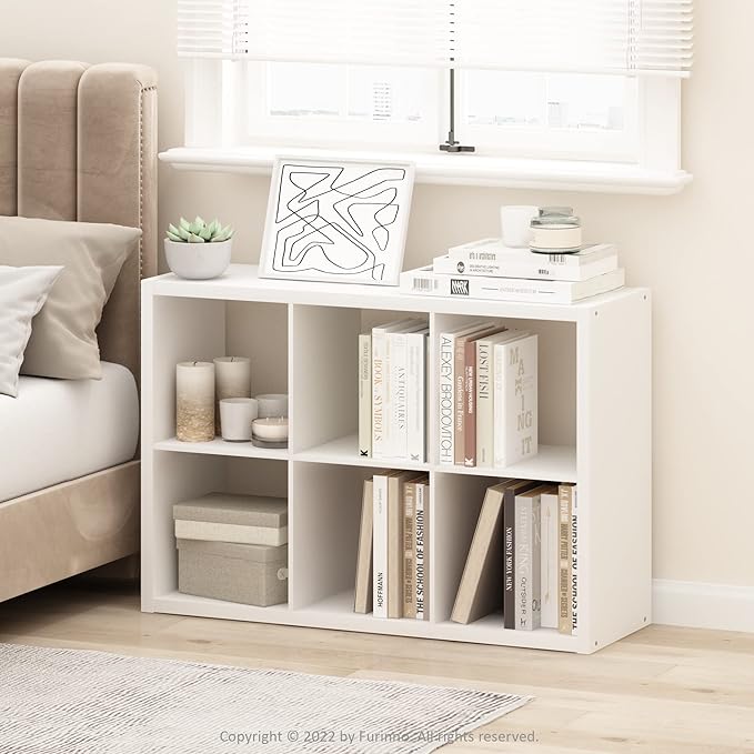 Furinno Cubicle Book Shelf, 6-Cube Bookshelf, Extra Thick Frame Horizontally & Vertically Reversible Bookcase with Open Back,
