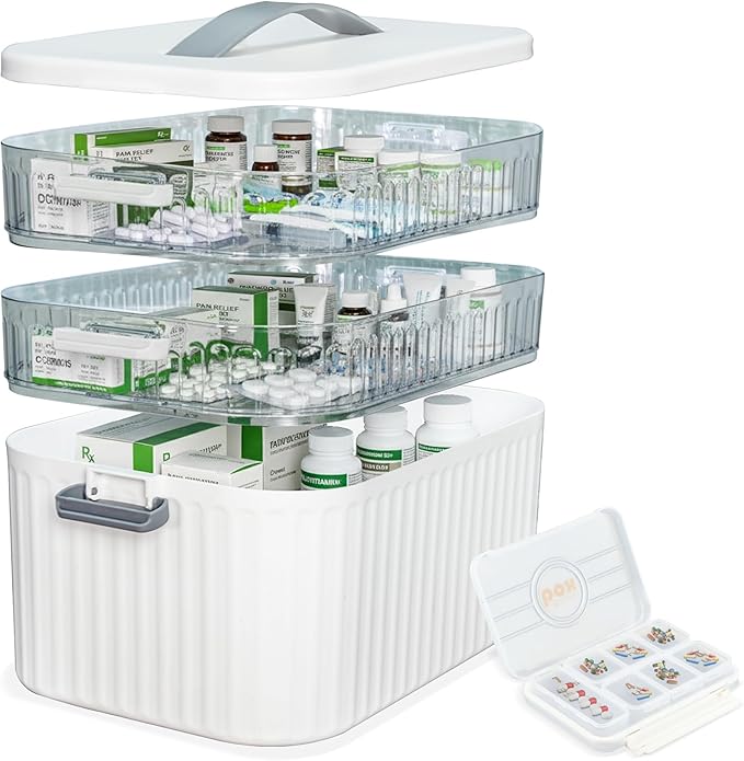 Multi-Tier Medicine Storage Box with Handle | Portable First Aid Organizer for Home, Office & Travel | Large Pill Storage Cab