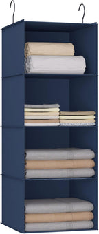 Hanging Closet Organizer - 4-Shelf, Easy Mount Foldable Wardrobe Storage Shelves for Clothes, Handbags, Shoes & Accessories -
