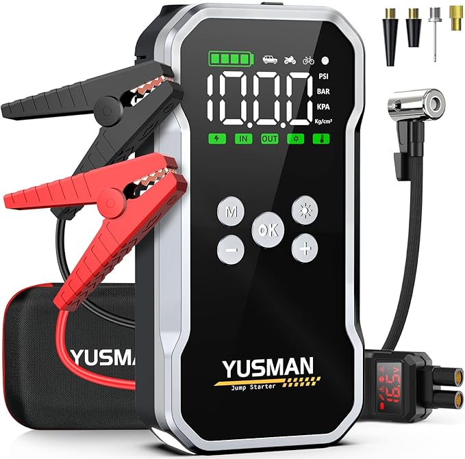 Jump Starter with Air Compressor, 8000A 160PSI Jump Starter Pack (10.0 Gas/7.0L Diesel), 12V Car Jump Starter, Battery Jump