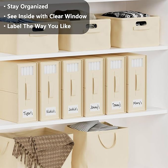 SheetCube Bed Sheet Organizers and Storage 6 Pack, Foldable Linen Closet Organizer with Window and Label, Bedding Folder Stor