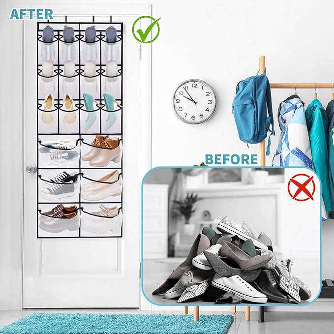 2 Packs Over the Door Shoe Organizer, 36 Large Mesh Pockets Hanging Shoe Boots Rack Holder, Closet Hanging Organizers for Sto