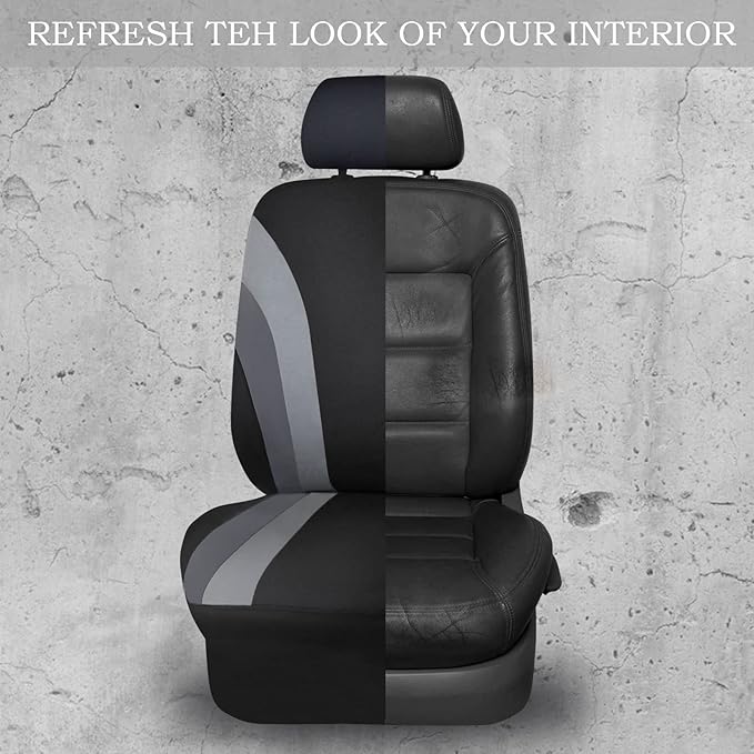 CAR PASS Line Rider Sporty Cloth 11PCS Universal Fit Car Seat Cover -100% Breathable with 5mm Composite Sponge Inside,Airbag 