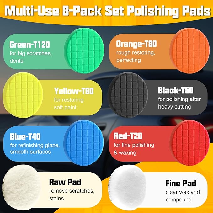 8 Pcs Buffing Polishing Pad, 5.5 Inch Buffing Pads, Compound Buffing Sponge Pads & Woolen Pads Cutting Polishing Pad Kit for Car Buffer Polisher