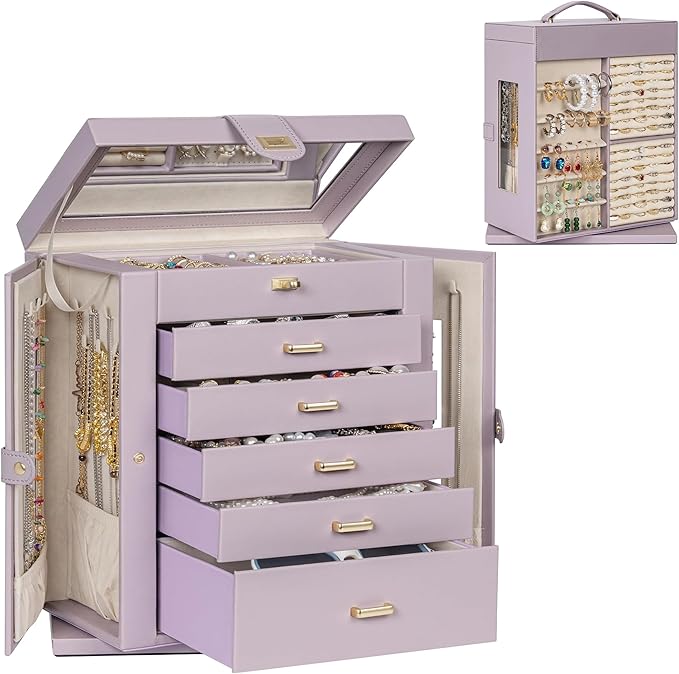 AKOZLIN 360° Rotating Jewelry Box 6-Tier Organizer Functional Jewelry Storage Case for Women Girls Ring Necklace Earring Brac