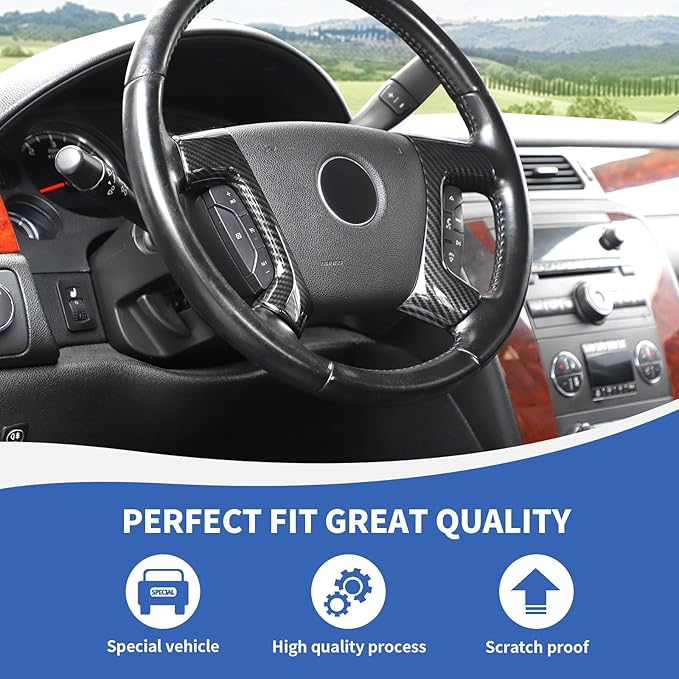 Carbon Fiber Steering Wheel Trim Cover Compatible with Chevy Silverado/Tahoe/Suburban/Avalanche/ESCALADE/GMC-Yukon/GMC-Sierra 2007-2013