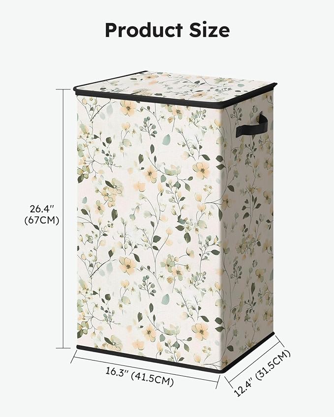 SOLEDI Laundry Hamper with Lid, 90L Tall & Large Floral Laundry Basket, Collapsible Clothes Hamper with Removable Bag, Dirty 