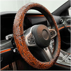 Leather Car Steering Wheel Cover, 15 Inch Anti-Slip Crocodile Pattern Steering Wheel Wrap with Rose Grain, Comfortable Grip W