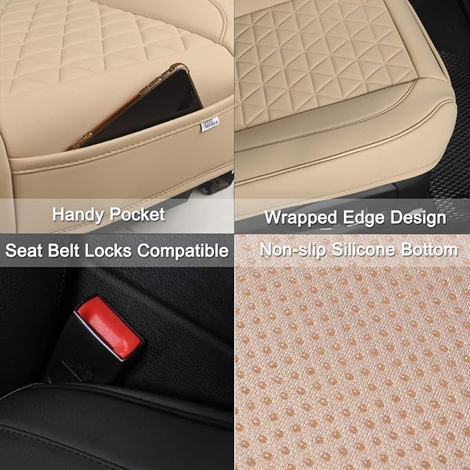 Black Panther Luxury Polyvinyl Car Seat Cover Front Bottom Seat Cushion Cover, Anti-Slip and Wrap Around The Bottom, Fits 95%