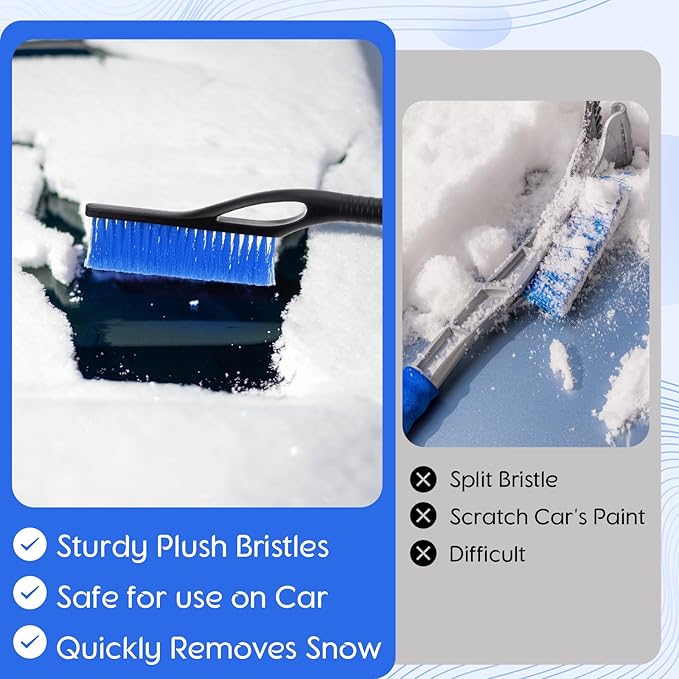 27"-33" Snow Brush and Detachable Ice Scraper with Ergonomic Foam Grip Scalable Range 27" Winter Accessories for Cars Trucks SUV(Blue)