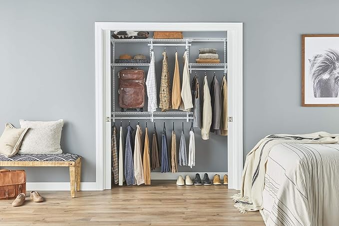 ClosetMaid ShelfTrack Wire Closet Organizer System, Adjustable from 4 to 6 Ft., With Shelves, Clothes Rods, Hardware, Durable