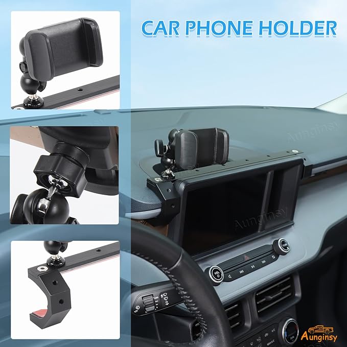 Aunginsy Dashboard Phone Holder Compatible with Ford Maverick 2022-2024, 8-inch Navigation Screen Upper Panel Fixed Clip 360° Rotation Mobile Phone Mount for Most Cell Smartphone Bracket Accessories